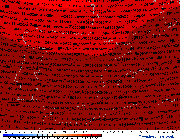 Height/Temp. 100 hPa GFS ENS Su 22.09.2024 06 UTC