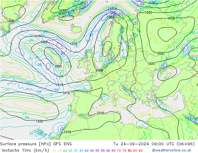 Isotachs (kph) GFS ENS Tu 24.09.2024 06 UTC