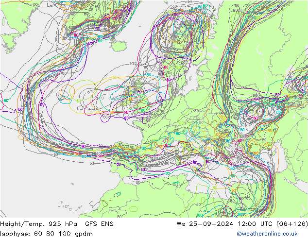 Height/Temp. 925 hPa GFS ENS  25.09.2024 12 UTC