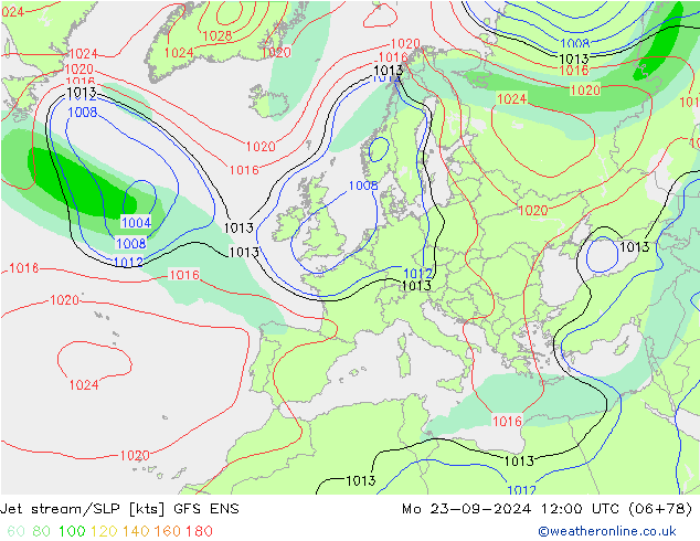 джет/приземное давление GFS ENS пн 23.09.2024 12 UTC