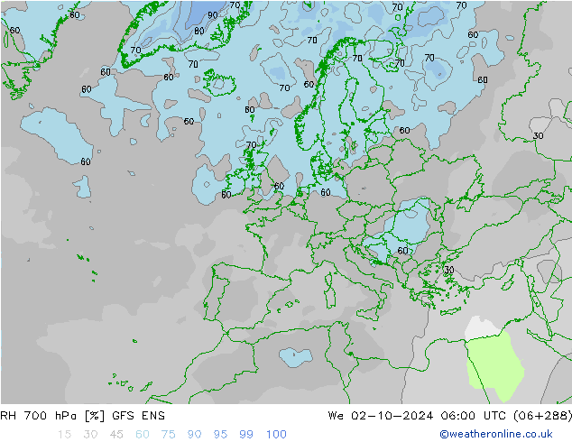 RH 700 hPa GFS ENS We 02.10.2024 06 UTC