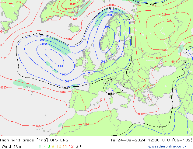 High wind areas GFS ENS Tu 24.09.2024 12 UTC