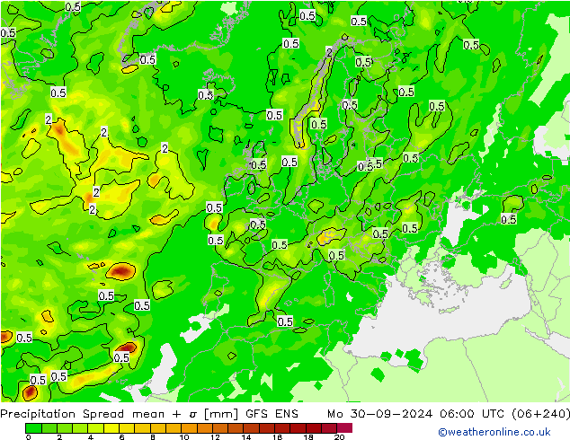 Niederschlag  Spread GFS ENS Mo 30.09.2024 06 UTC