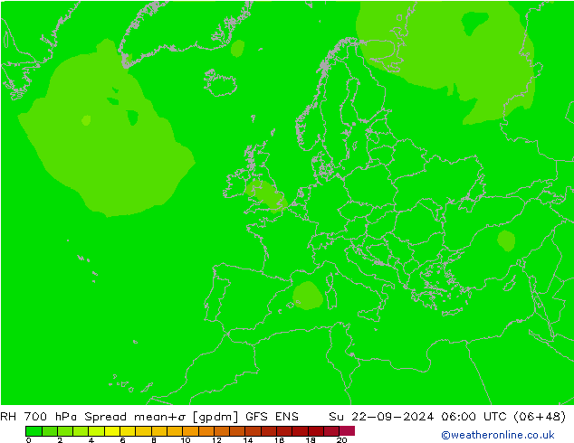 RH 700 hPa Spread GFS ENS Dom 22.09.2024 06 UTC