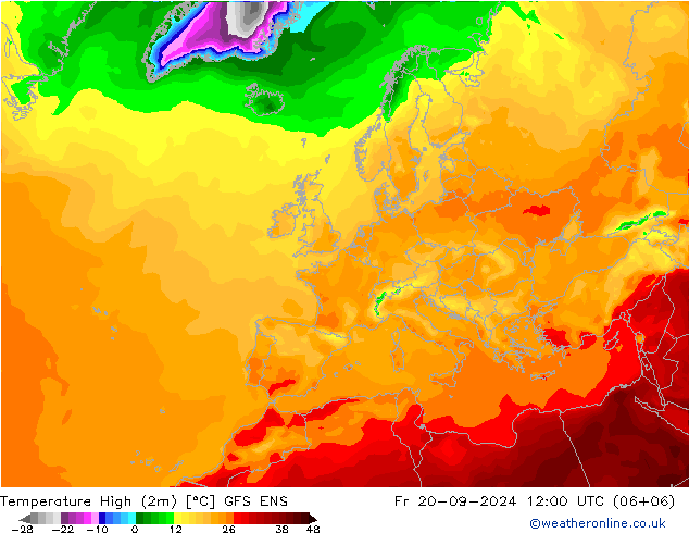 Temp. massima (2m) GFS ENS ven 20.09.2024 12 UTC