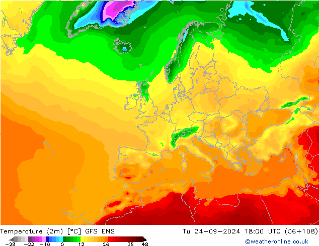 карта температуры GFS ENS вт 24.09.2024 18 UTC