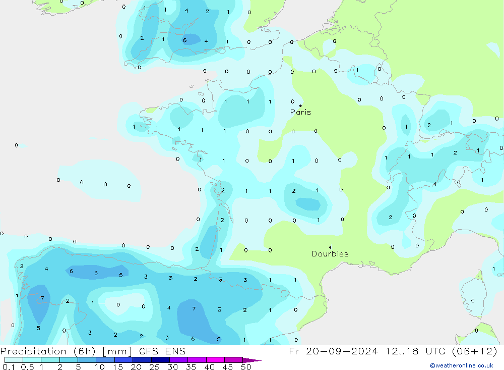 осадки (6h) GFS ENS пт 20.09.2024 18 UTC