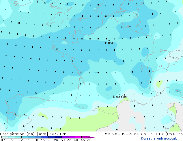 Precipitation (6h) GFS ENS We 25.09.2024 12 UTC