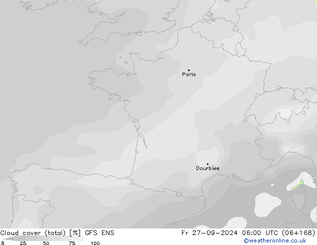 Nuages (total) GFS ENS ven 27.09.2024 06 UTC