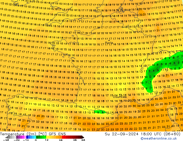 Temperature (2m) GFS ENS Su 22.09.2024 18 UTC