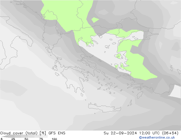 Cloud cover (total) GFS ENS Su 22.09.2024 12 UTC