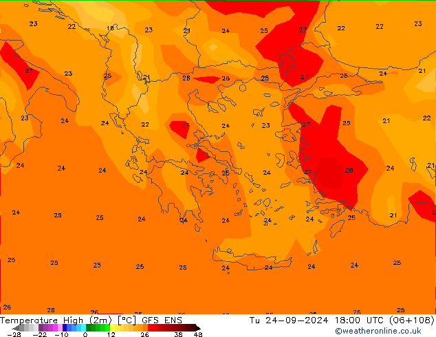 Maksimum Değer (2m) GFS ENS Sa 24.09.2024 18 UTC