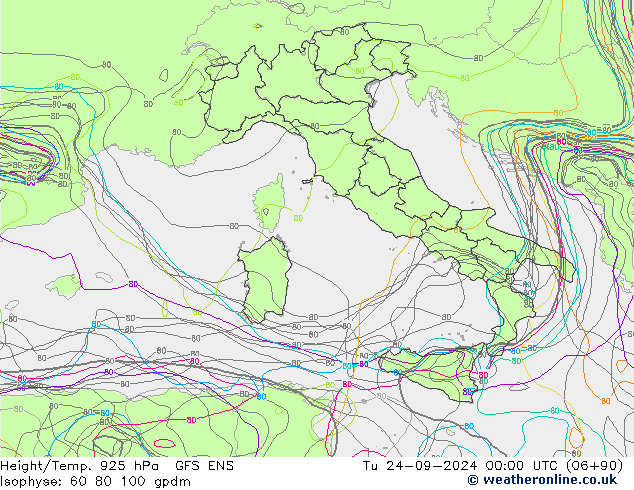 Hoogte/Temp. 925 hPa GFS ENS di 24.09.2024 00 UTC