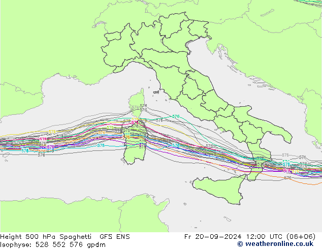 Height 500 hPa Spaghetti GFS ENS Fr 20.09.2024 12 UTC