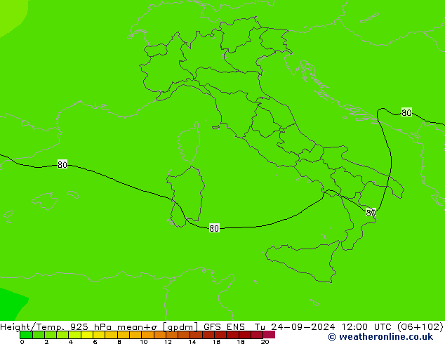 Height/Temp. 925 hPa GFS ENS Di 24.09.2024 12 UTC