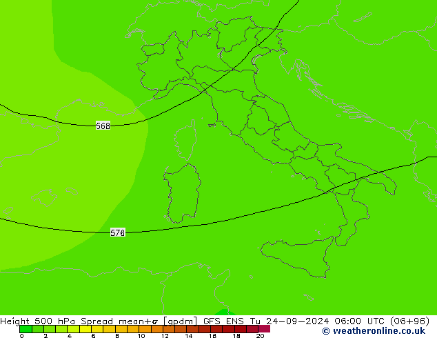 Height 500 hPa Spread GFS ENS Út 24.09.2024 06 UTC