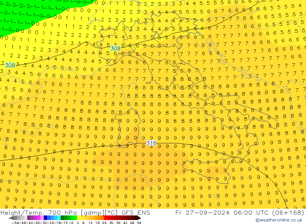 Height/Temp. 700 hPa GFS ENS  27.09.2024 06 UTC