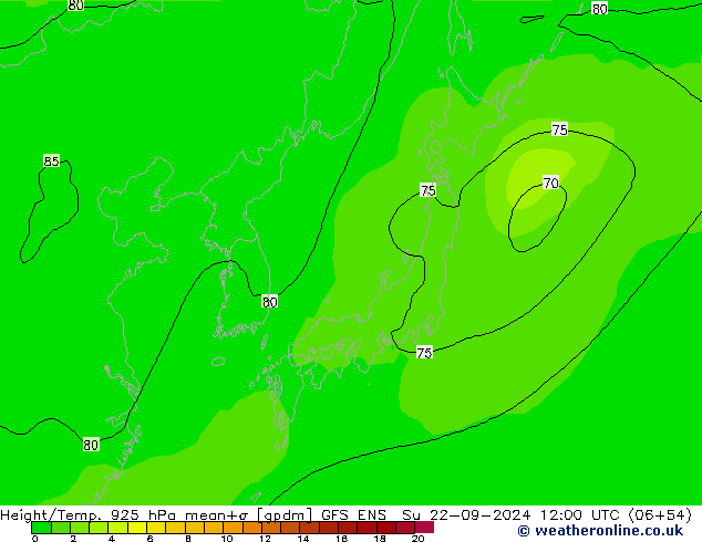 Height/Temp. 925 hPa GFS ENS Su 22.09.2024 12 UTC