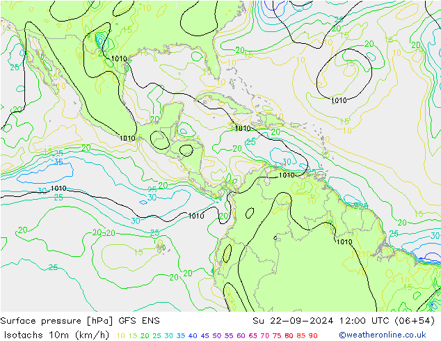 Eşrüzgar Hızları (km/sa) GFS ENS Paz 22.09.2024 12 UTC