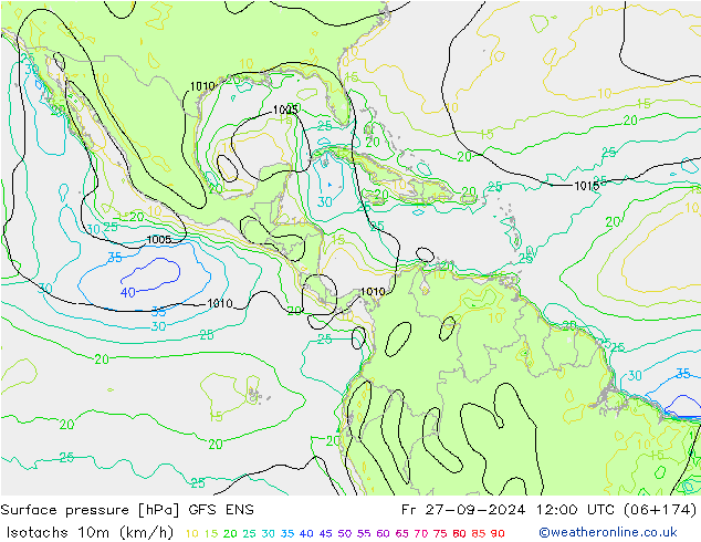 Isotachs (kph) GFS ENS ven 27.09.2024 12 UTC