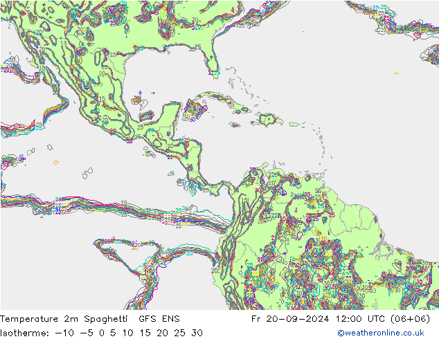 température 2m Spaghetti GFS ENS ven 20.09.2024 12 UTC