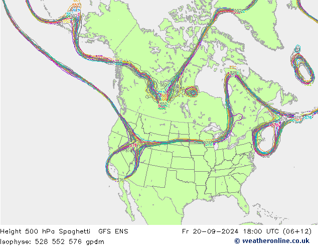 Height 500 hPa Spaghetti GFS ENS Fr 20.09.2024 18 UTC