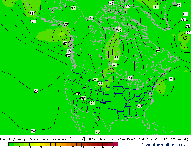 Height/Temp. 925 hPa GFS ENS Sa 21.09.2024 06 UTC