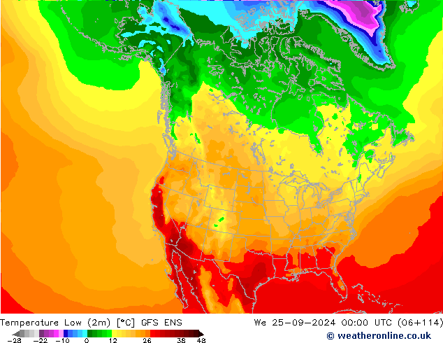 Min. Temperatura (2m) GFS ENS śro. 25.09.2024 00 UTC