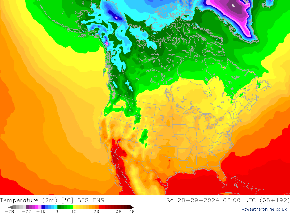 Temperature (2m) GFS ENS So 28.09.2024 06 UTC