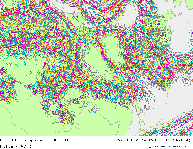 RH 700 hPa Spaghetti GFS ENS Ne 22.09.2024 12 UTC