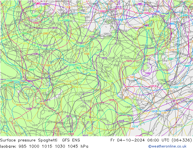 Surface pressure Spaghetti GFS ENS Fr 04.10.2024 06 UTC