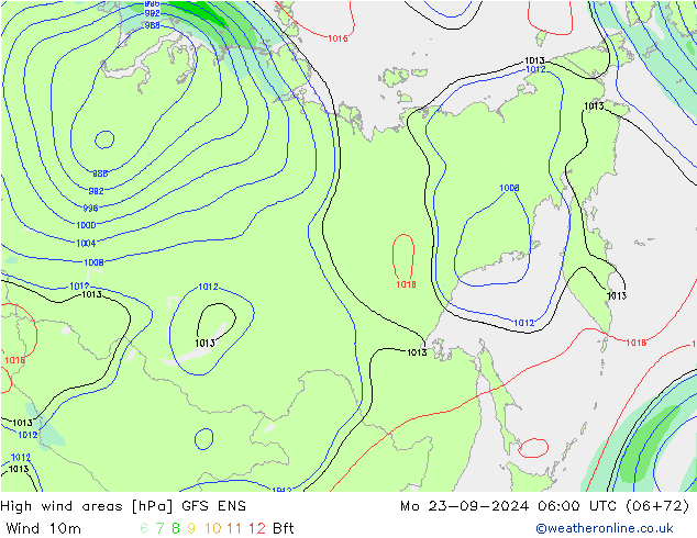 yüksek rüzgarlı alanlar GFS ENS Pzt 23.09.2024 06 UTC