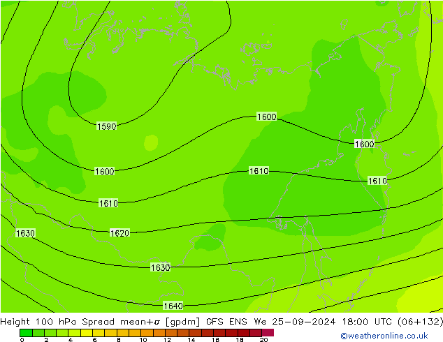 Height 100 hPa Spread GFS ENS Mi 25.09.2024 18 UTC