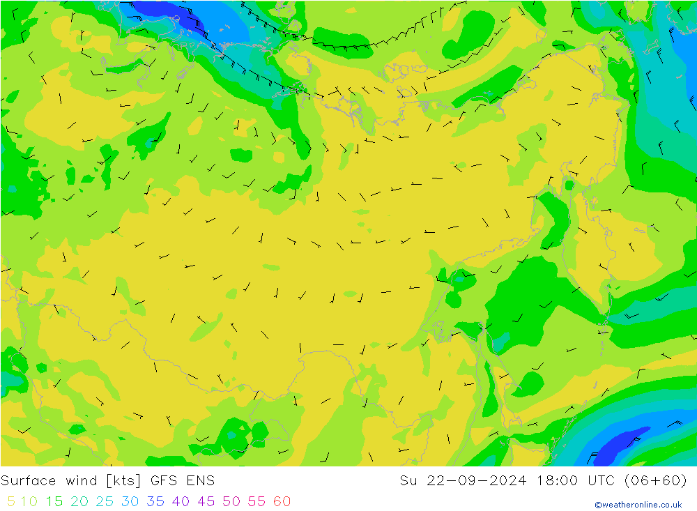 Viento 10 m GFS ENS dom 22.09.2024 18 UTC