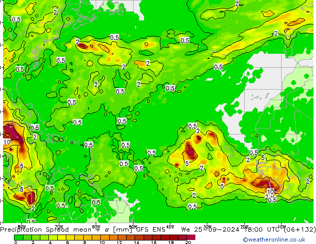 Precipitation Spread GFS ENS We 25.09.2024 18 UTC