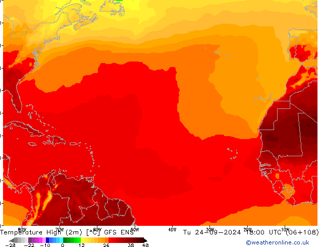 Max.temperatuur (2m) GFS ENS di 24.09.2024 18 UTC