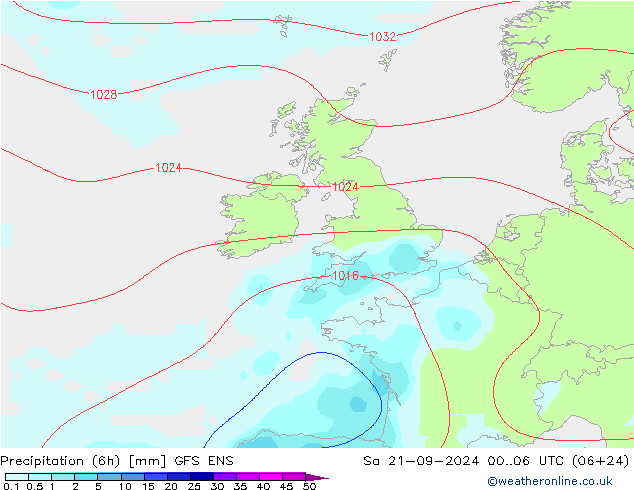 осадки (6h) GFS ENS сб 21.09.2024 06 UTC