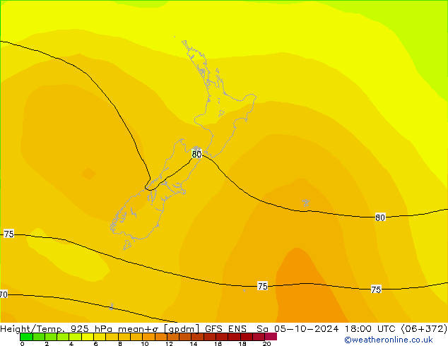 Géop./Temp. 925 hPa GFS ENS sam 05.10.2024 18 UTC