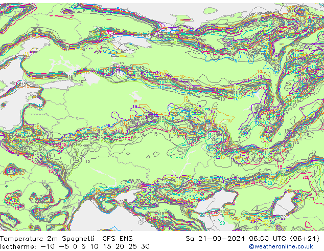 Temperature 2m Spaghetti GFS ENS Sa 21.09.2024 06 UTC