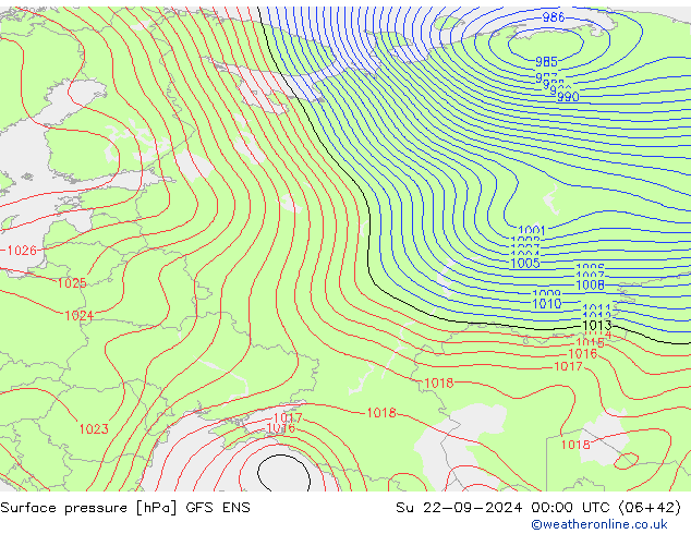 Atmosférický tlak GFS ENS Ne 22.09.2024 00 UTC