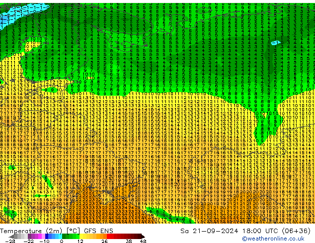 Temperature (2m) GFS ENS Sa 21.09.2024 18 UTC