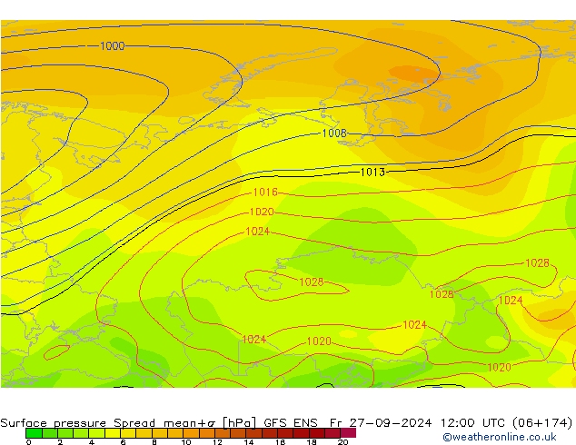 Surface pressure Spread GFS ENS Fr 27.09.2024 12 UTC