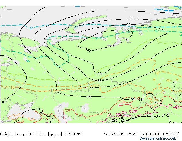 Hoogte/Temp. 925 hPa GFS ENS zo 22.09.2024 12 UTC