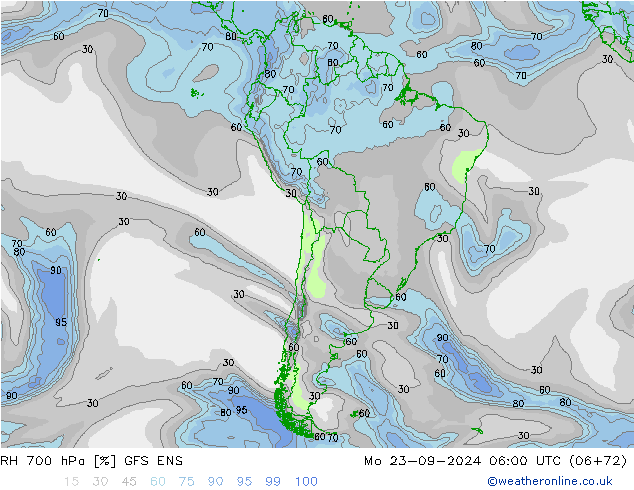 RH 700 hPa GFS ENS Seg 23.09.2024 06 UTC