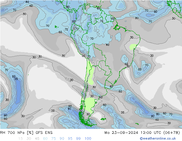 RH 700 hPa GFS ENS pon. 23.09.2024 12 UTC