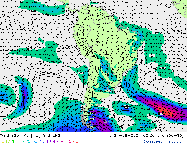 Wind 925 hPa GFS ENS di 24.09.2024 00 UTC