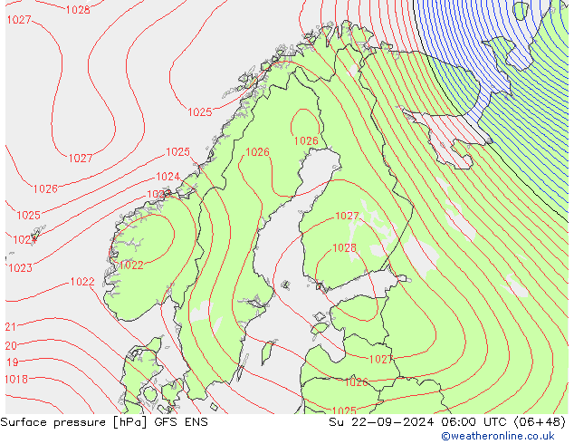 Surface pressure GFS ENS Su 22.09.2024 06 UTC