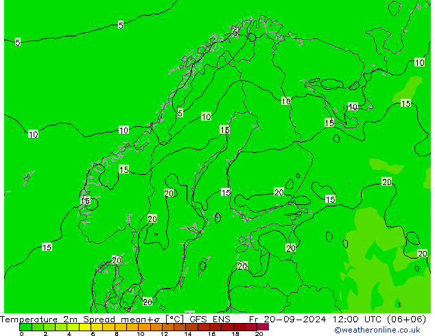 Temperaturkarte Spread GFS ENS Fr 20.09.2024 12 UTC