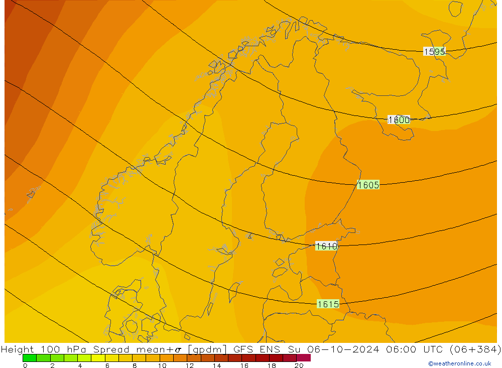 Height 100 гПа Spread GFS ENS Вс 06.10.2024 06 UTC