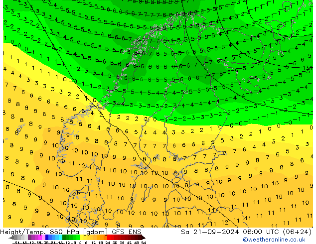 Height/Temp. 850 hPa GFS ENS Sa 21.09.2024 06 UTC